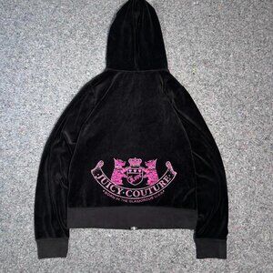 Juicy Couture VTG Black Velour Bling Hoodie Track...
